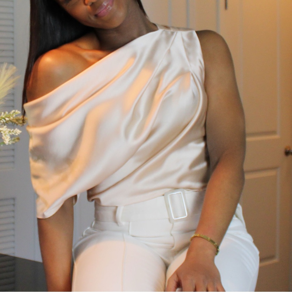 Acler Cream One-Shoulder Blouse